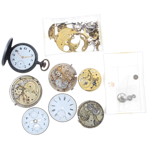 613 - Gunmetal repeater hunter pocket watch for repair, 52mm; together with four repeater pocket watch mov... 