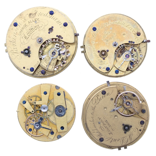 615 - Four pocket watch movements for repair to include Baraud & Lunds fusee lever, E.J. Dent fusee le... 