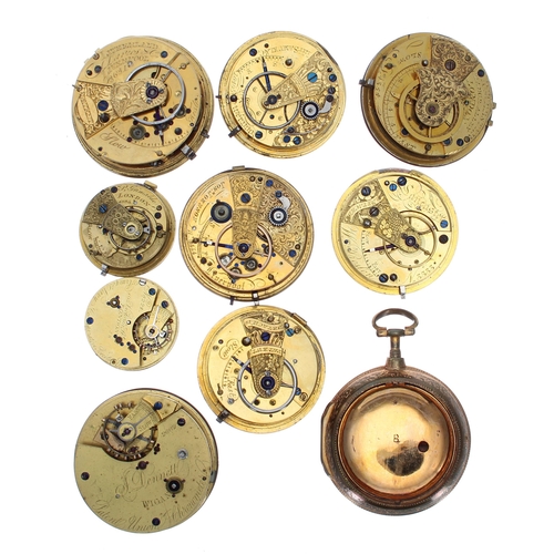 619 - Interesting assortment of pocket watch movements to include a Dennett three quarter plate lever pock... 