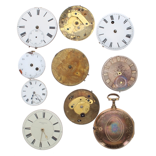 619 - Interesting assortment of pocket watch movements to include a Dennett three quarter plate lever pock... 