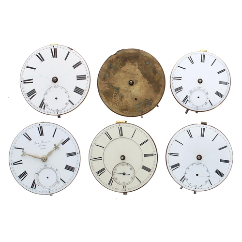 620 - Six fusee lever pocket watch movements to include makers John Forrest, R. Chapman, Brockbank, Johnso... 