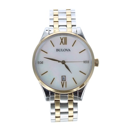 97 - Bulova bi-colour gentleman's wristwatch, mother of pearl dial, Bulova bi-colour bracelet, quartz, 36... 