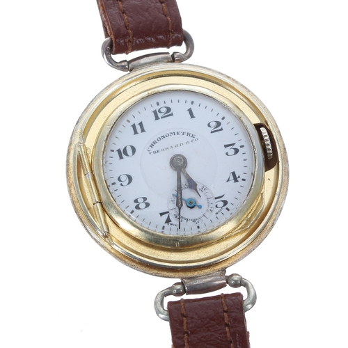 122 - Eberhard & Co. silver (0.925) 'hermetic' swing-lug wristwatch, screw bezel, concealed hinged sig... 