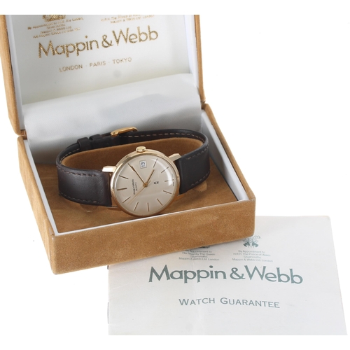 112 - Mappin & Webb Quartz 9ct gentleman's wristwatch, silvered dial with applied gilt baton markers, ... 