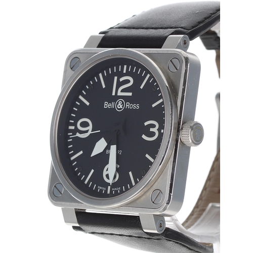 123 - Bell & Ross BR01-92 Aviation Type/Military Spec automatic square cased stainless steel gentleman... 