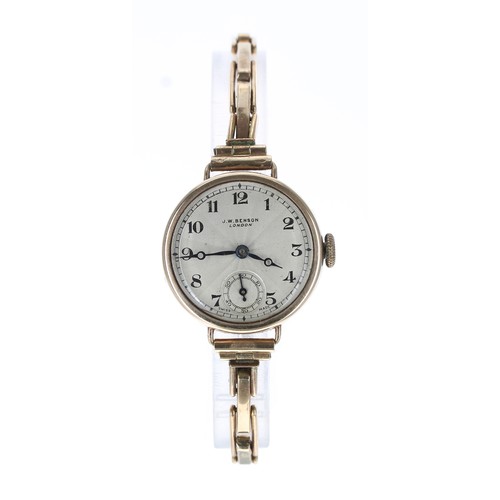 368 - J.W. Benson 9ct lady's wristwatch, Birmingham 1934, signed silvered dial with Arabic numerals, minut... 