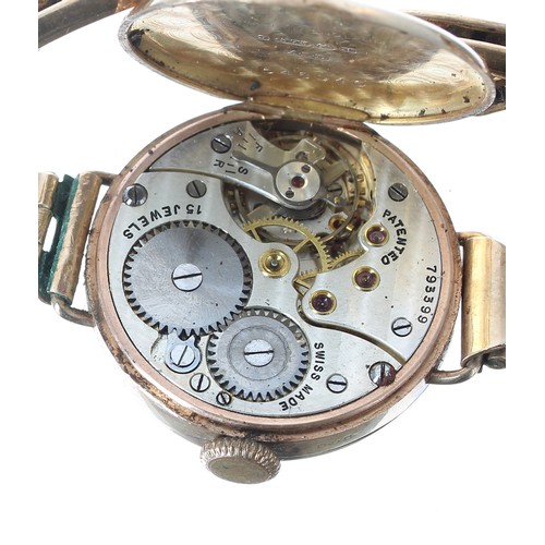 368 - J.W. Benson 9ct lady's wristwatch, Birmingham 1934, signed silvered dial with Arabic numerals, minut... 