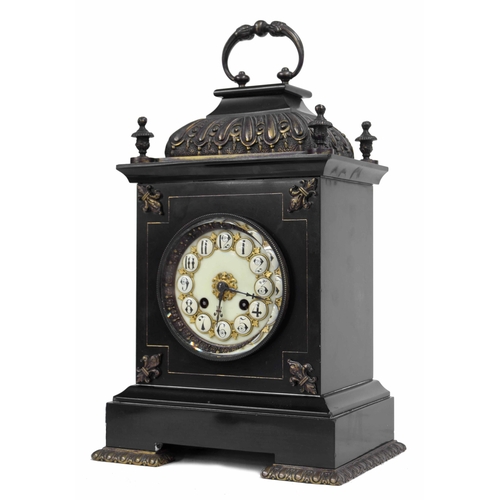 1539 - Good French black marble and bronze mounted two train mantel clock, the Mougin movement stamped Ate ... 