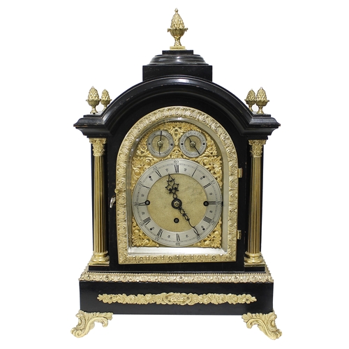 1363 - Good English ebonised and ormolu mounted triple fusee boardroom clock, the 6