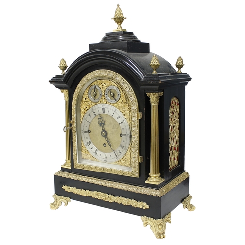 1363 - Good English ebonised and ormolu mounted triple fusee boardroom clock, the 6