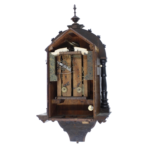 1731 - Good oak and ebonised double fusee Black Forest cuckoo clock, probably by Johann Baptist Beha, the 5... 