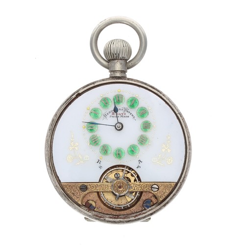 271 - Hebdomas Patent 8 days nickel cased pocket watch, the dial with enamel Roman numerals over a visible... 