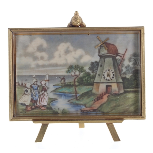 1317 - Rare Swiss miniature automata windmill timepiece, depicting three young girls by a lakeside before a... 