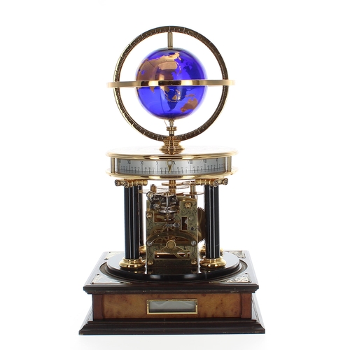 1323 - Royal Geographical Society Millennium electric clock, the top fitted with a cobalt blue and gilded g... 