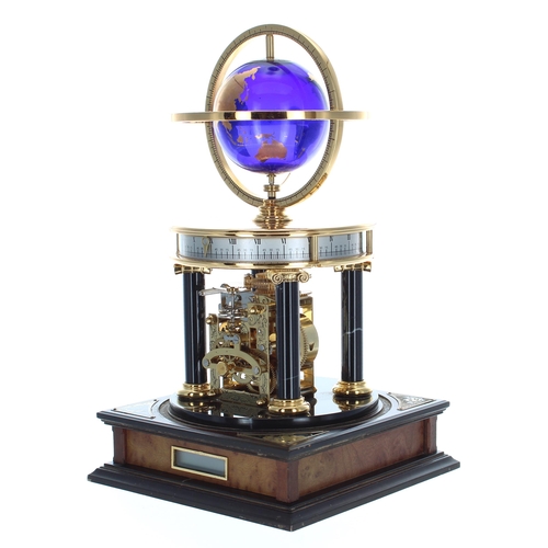 1323 - Royal Geographical Society Millennium electric clock, the top fitted with a cobalt blue and gilded g... 