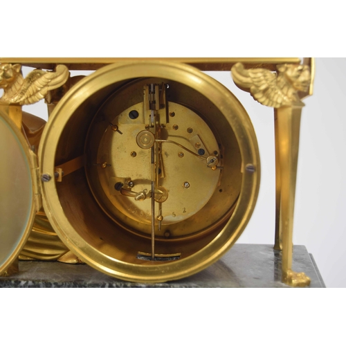 1324 - Good French Empire ormolu and green vein marble two train mantel clock, the Japy & Co movement s... 