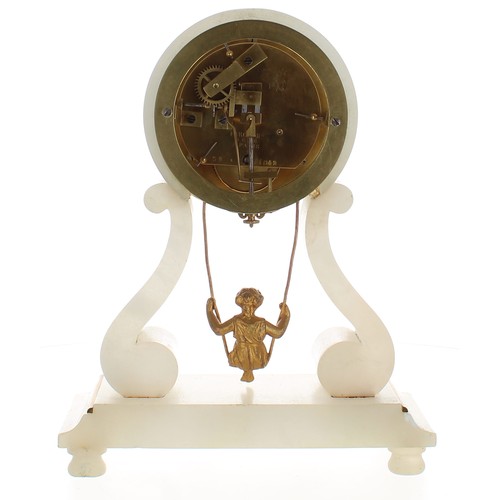 1538 - French white onyx mantel clock timepiece, the movement back plate signed Farcot...á Paris, no. 39/41... 