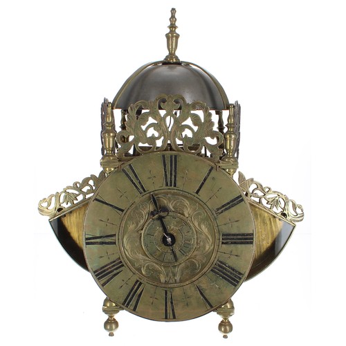 1330 - Interesting English brass hook and spike winged verge lantern clock, the 7.25