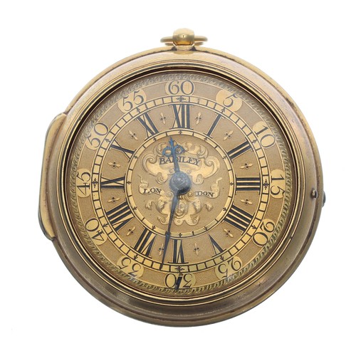 313 - Rare early 18th century English verge gold and gilt pair cased verge pocket watch, the gold inside c... 