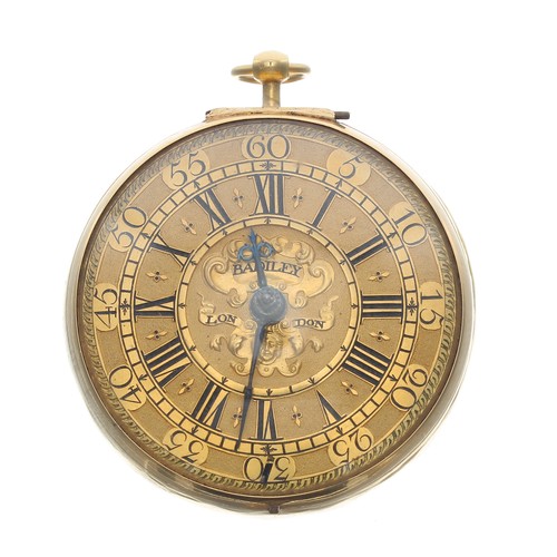 313 - Rare early 18th century English verge gold and gilt pair cased verge pocket watch, the gold inside c... 