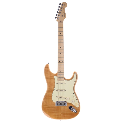 283 - Custom build Strat type electric guitar in need of completion, comprising natural finish foto flame ... 