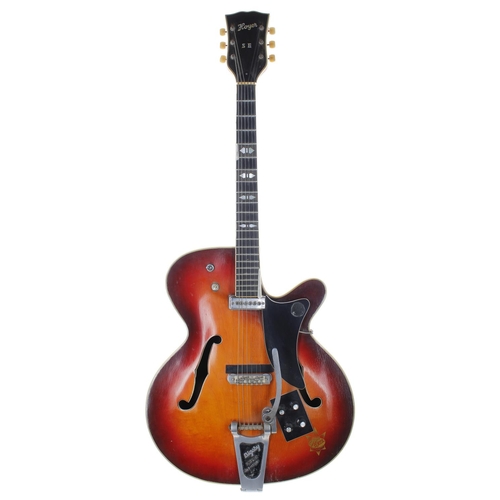 284 - 1950s Hoyer SE archtop guitar in need of restoration, made in Germany; Finish: cherry sunburst, heav... 