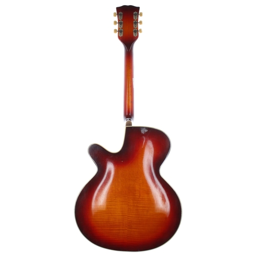 284 - 1950s Hoyer SE archtop guitar in need of restoration, made in Germany; Finish: cherry sunburst, heav... 