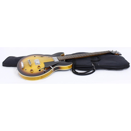 541 - 2005 Aria Pro II TAB66 semi-hollow body bass guitar, made in Korea; Body: tobacco sunburst finish, m... 