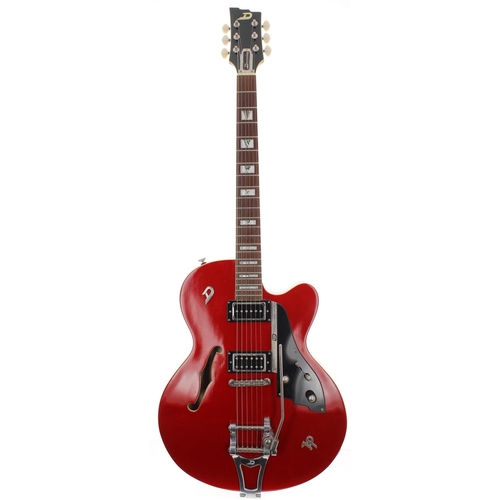 264 - 2002 Duesenberg John Platania semi-hollow body electric guitar; Body: red spruce top upon trans blac... 