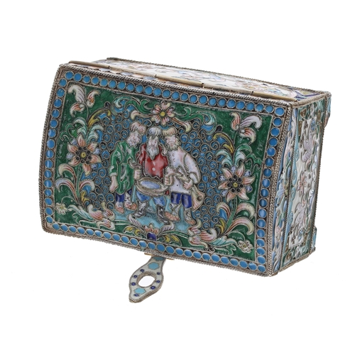 776 - Russian silver and cloisonné enamelled box by Vasily Peretrutov, modelled as a dome top chest, the h... 