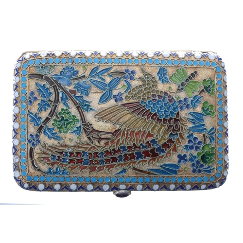 769 - Fine Russian silver-gilt cloisonné and plique á jour cigarette case, attributed workmaster Orest Fed... 