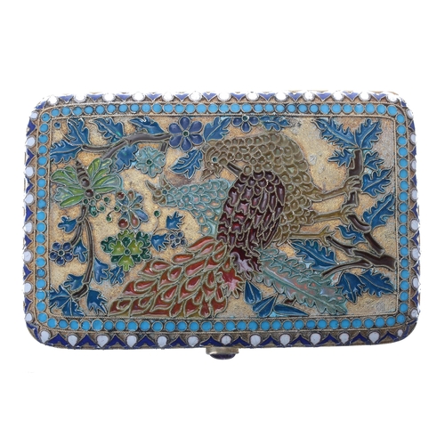 769 - Fine Russian silver-gilt cloisonné and plique á jour cigarette case, attributed workmaster Orest Fed... 