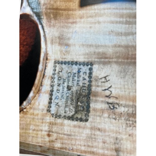 2436 - Interesting 18th century violin labelled Cahusac Mufickl..., Maker, Opposite St. Clements Church, in... 