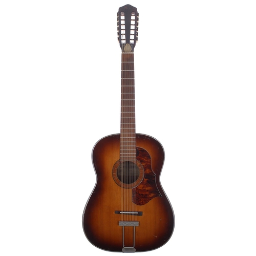 136 - 1963 Framus 5/024 Hootenanny twelve string acoustic guitar, made in Germany, ser. no. 4xx4; Back and... 