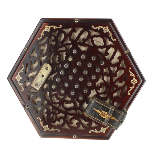 1548 - Good Lachenal & Co English System concertina, no. 33245, with forty-eight metal buttons on pierc... 