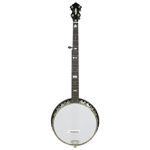 1561 - Clifford Essex & Son The 'Clipper' five string banjo, no. 6563, with geometric mother of pearl i... 