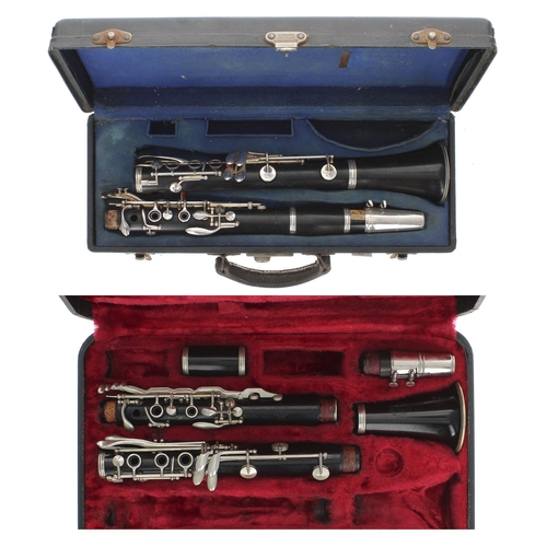 1806 - Leblanc III blackwood clarinet, ser. no. 1454B, within a double case; also a Boosey & Hawkes Imp... 