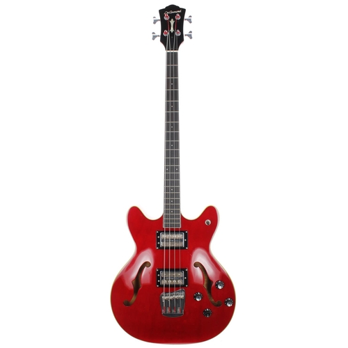 280 - DeArmond by Guild Starfire semi-hollow body bass guitar, made in Korea; Body: cherry red finish, a f... 