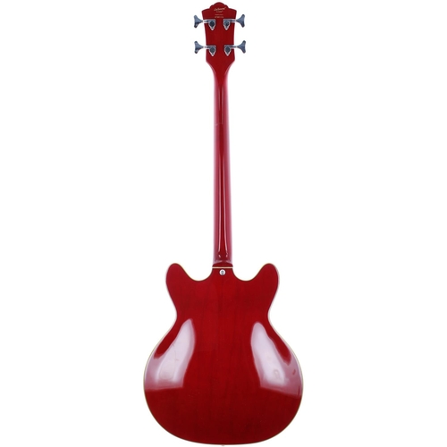 280 - DeArmond by Guild Starfire semi-hollow body bass guitar, made in Korea; Body: cherry red finish, a f... 