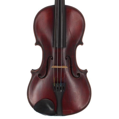 2415 - Interesting 19th century violin with pronounced edging, labelled Jacobus Stainer..., 14 1/16