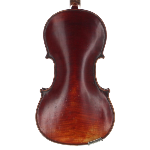 2415 - Interesting 19th century violin with pronounced edging, labelled Jacobus Stainer..., 14 1/16