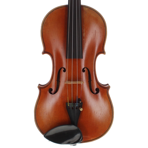 2416 - Early 20th century French violin, unlabelled, 14 1/8