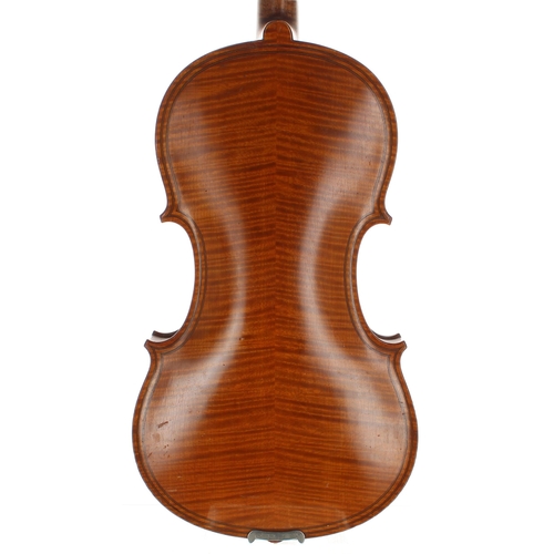 2420 - Early 20th century Maggini copy violin with double purfling and extra turn in the scroll, 14 3/16