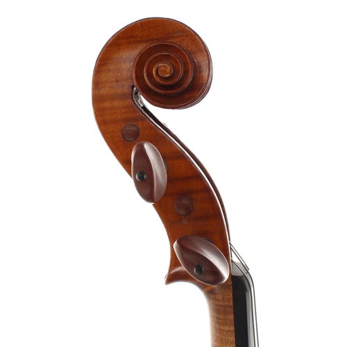 2420 - Early 20th century Maggini copy violin with double purfling and extra turn in the scroll, 14 3/16