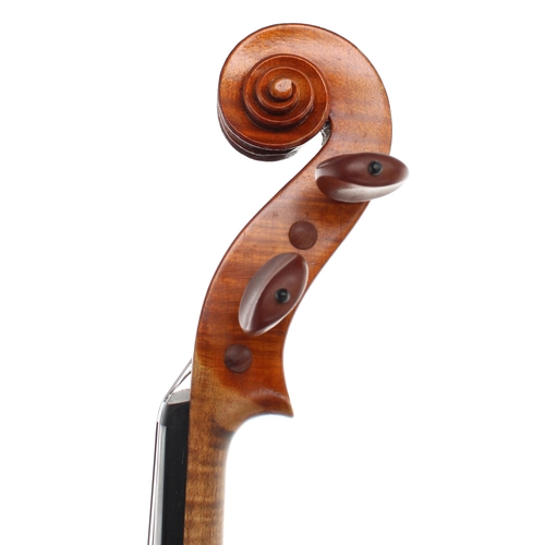 2420 - Early 20th century Maggini copy violin with double purfling and extra turn in the scroll, 14 3/16