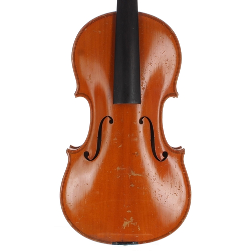 2421 - Hawkes & Sons Tyrolese violin, labelled, 14 3/16