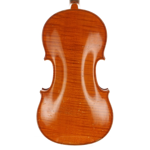 2421 - Hawkes & Sons Tyrolese violin, labelled, 14 3/16