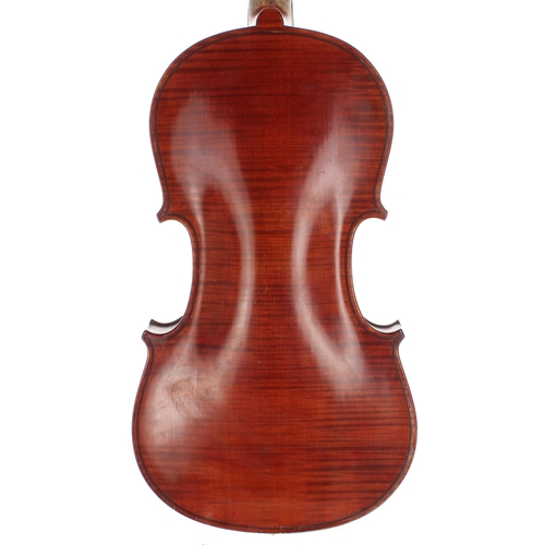 2425 - Violin labelled Julius A. Hubicka, Mistr Houslar, Praha 1943, the one piece back of fine curl with f... 