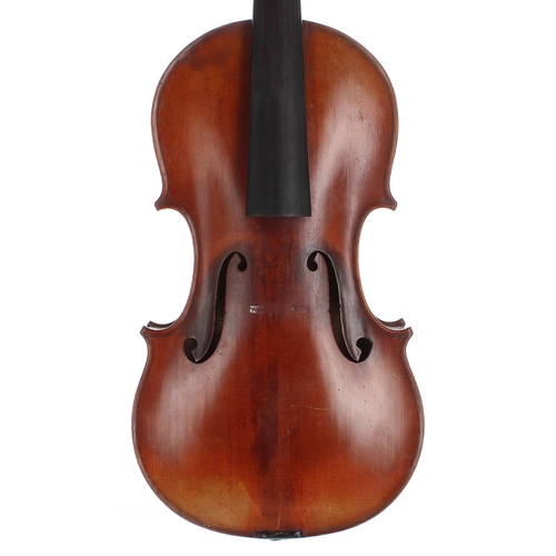 2429 - Violin labelled Just. Derazey, Luthier á Mirecourt, Vosges, 1878, the one piece back of faint fine c... 