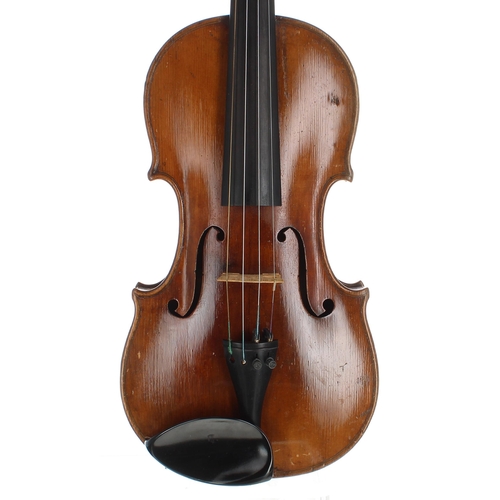 2430 - Good Scottish violin circa 1870, unlabelled, the one piece back of plainish wood with similar wood t... 